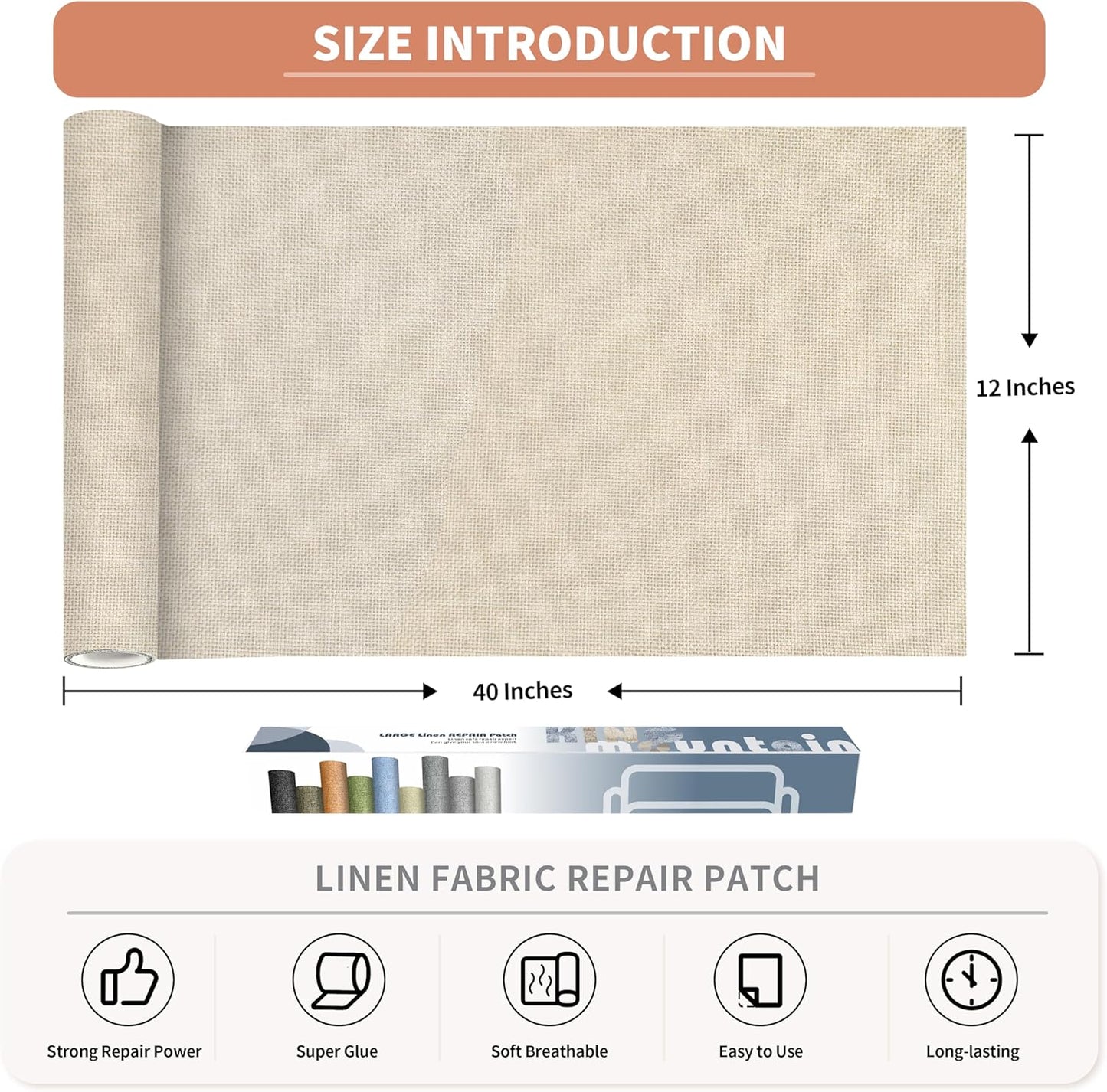 KING MOUNTAIN Coarse Linen Fabric Patches, Self-Adhesive, 12x40 Inch, Multi Color, For Sofa & Clothes Repair