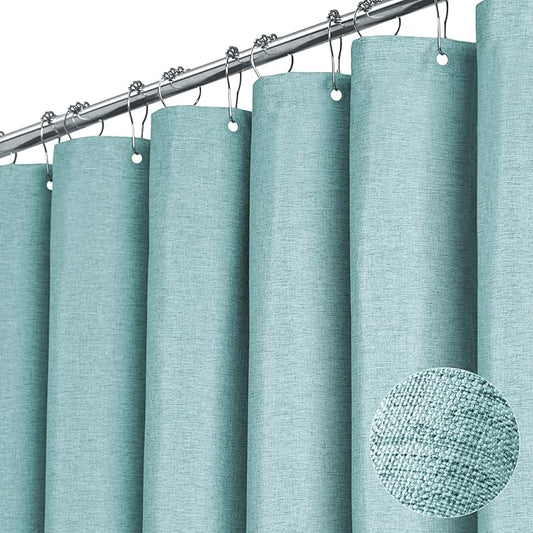 BTTN Extra Long Shower Curtain - 84 Inch Linen Textured Heavy Duty Fabric Shower Curtain Set with 12 Hooks, Turquoise Tall Luxury Simple Waterproof Cloth Shower Curtains for Bathroom - 72x84 -Teal