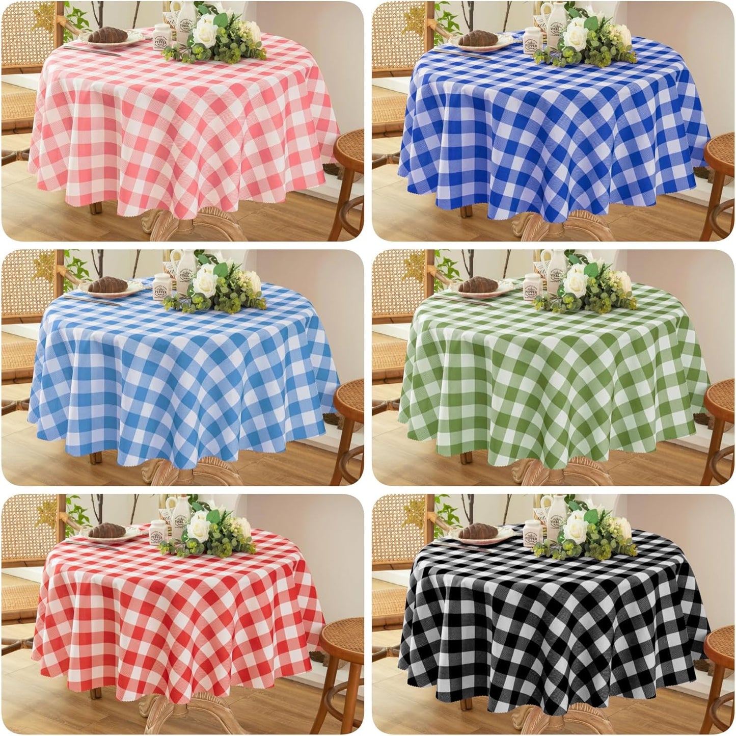 Waterproof Plaid Tablecloth Fabric - Round 25 Inch Classic Gingham Checker Table Cloth for Indoor/Outdoor Use - Buffalo Table Cover for Picnics, BBQs, and Parties