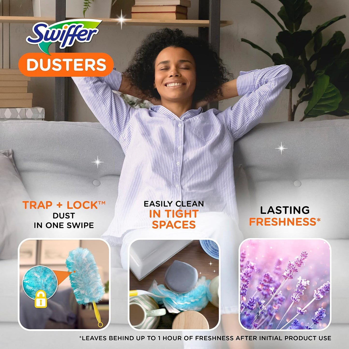 Swiffer Dusters, Ceiling Fan Duster, Multi Surface Refills with Febreze Lavender, 18 Count (Pack of 2)