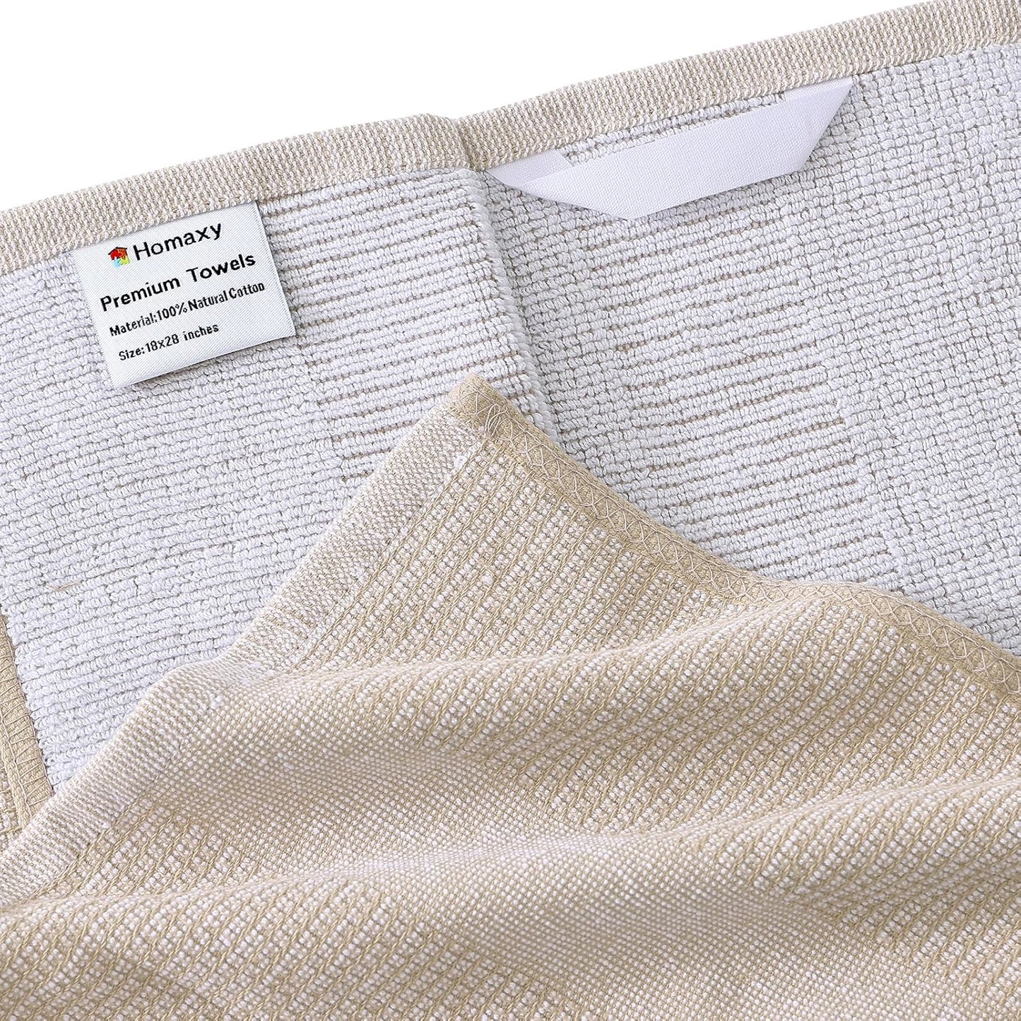 Homaxy Premium Kitchen Towels(18”x 28”, 6 Pack), Large Cotton Kitchen Hand Towels, Flat and Terry Dish Towels, 380 GSM Highly Absorbent Tea Towel Set with Hanging Loop, Navy Blue/Khaki/Black