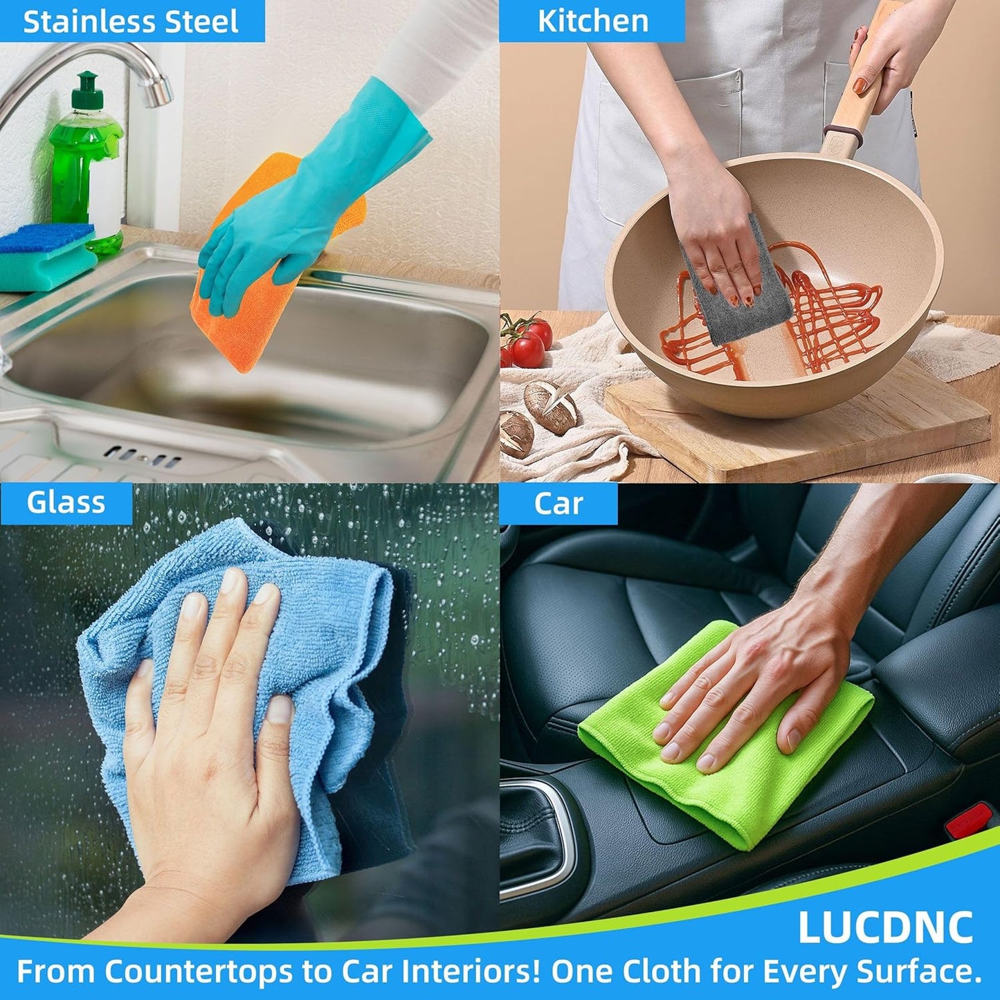 Microfiber Cleaning Cloths 16 Pack 8 Color Cleaning Rags for Housekeeping Home Kitchen Bathroom Car,11.5"X11.5" Soft Lint Free Wet and Dry Use Dusting Cleaning Supplies Towels