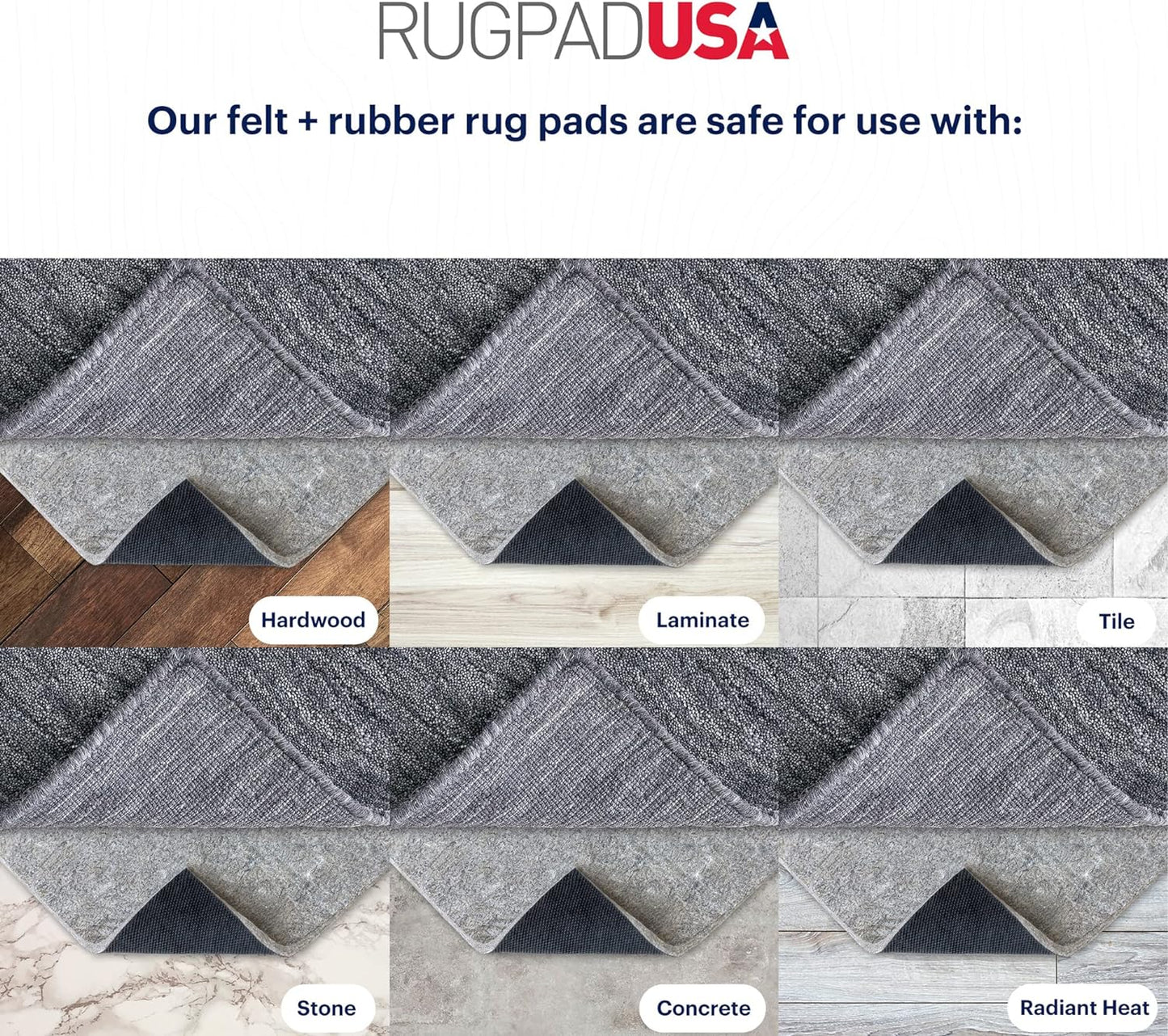 RUGPADUSA - Dual Surface - 3'x5' - 1/2" Thick - Felt + Rubber - Non-Slip Backing Rug Pad - Adds Comfort and Protection - for Hard Surface Floors