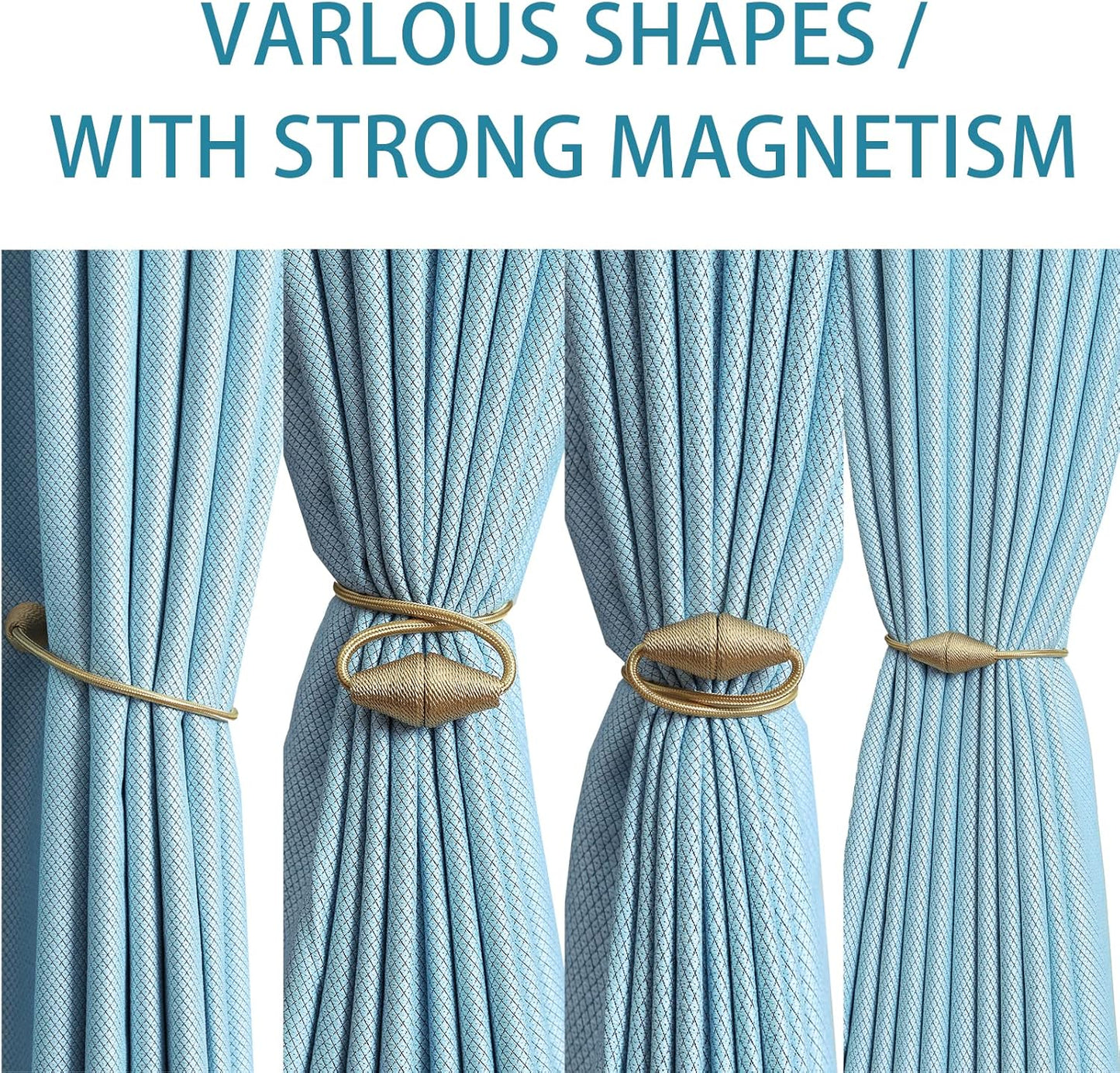 2 PCS Magnetic Curtain Tiebacks, European Style Convenient Drape Tie Backs Holdbacks for Thin or Thick Home & Office Window Draperies, No Tools Required-Gold Bright