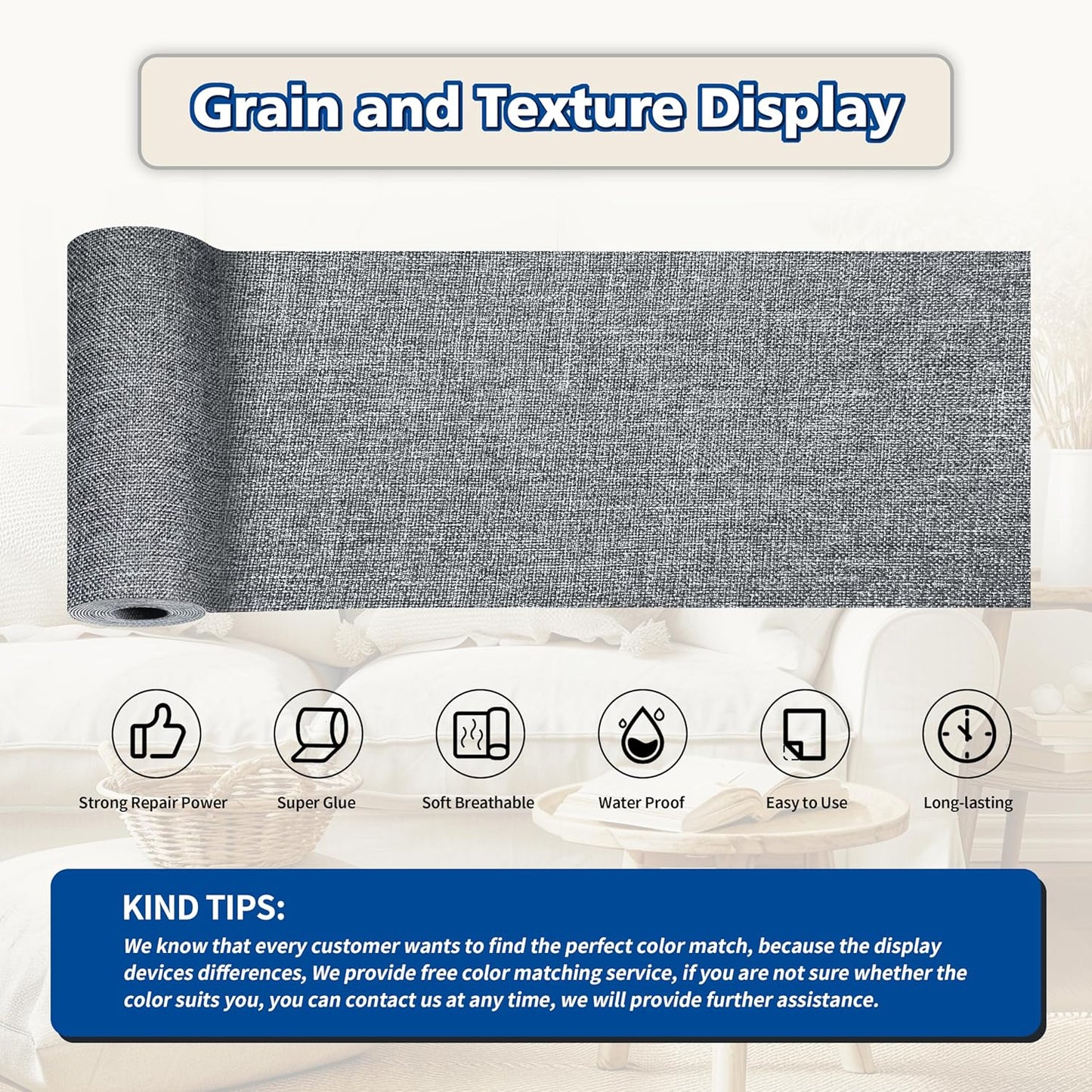 KING MOUNTAIN Linen Repair Patches, Self-Adhesive Fabric Patches, 4 X 63 inch Extra Size, Multi Color, Can be Used for Sofa Repair and Linen Clothes Repair (Charcoal Grey1.0)