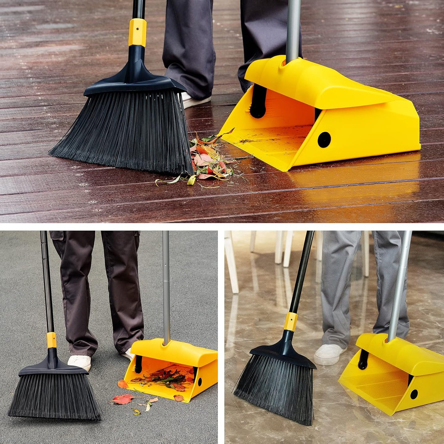 Yocada Commercial Broom and Dustpan Set with Windproof Cover Commercial Outdoor Indoor for Courtyard Garage Lobby Mall Market Floor Home Kitchen Room Office Pet Hair Rubbish