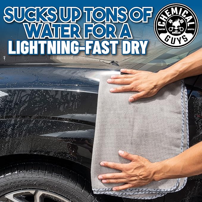 Chemical Guys Waffle Weave Gray Matter Microfiber Drying Towel - 25" x 36", 70/30 Blend Microfiber Towel with Silk Edging for Scratch-Free Car Drying, Ultra Absorbent and Safe for All Surfaces