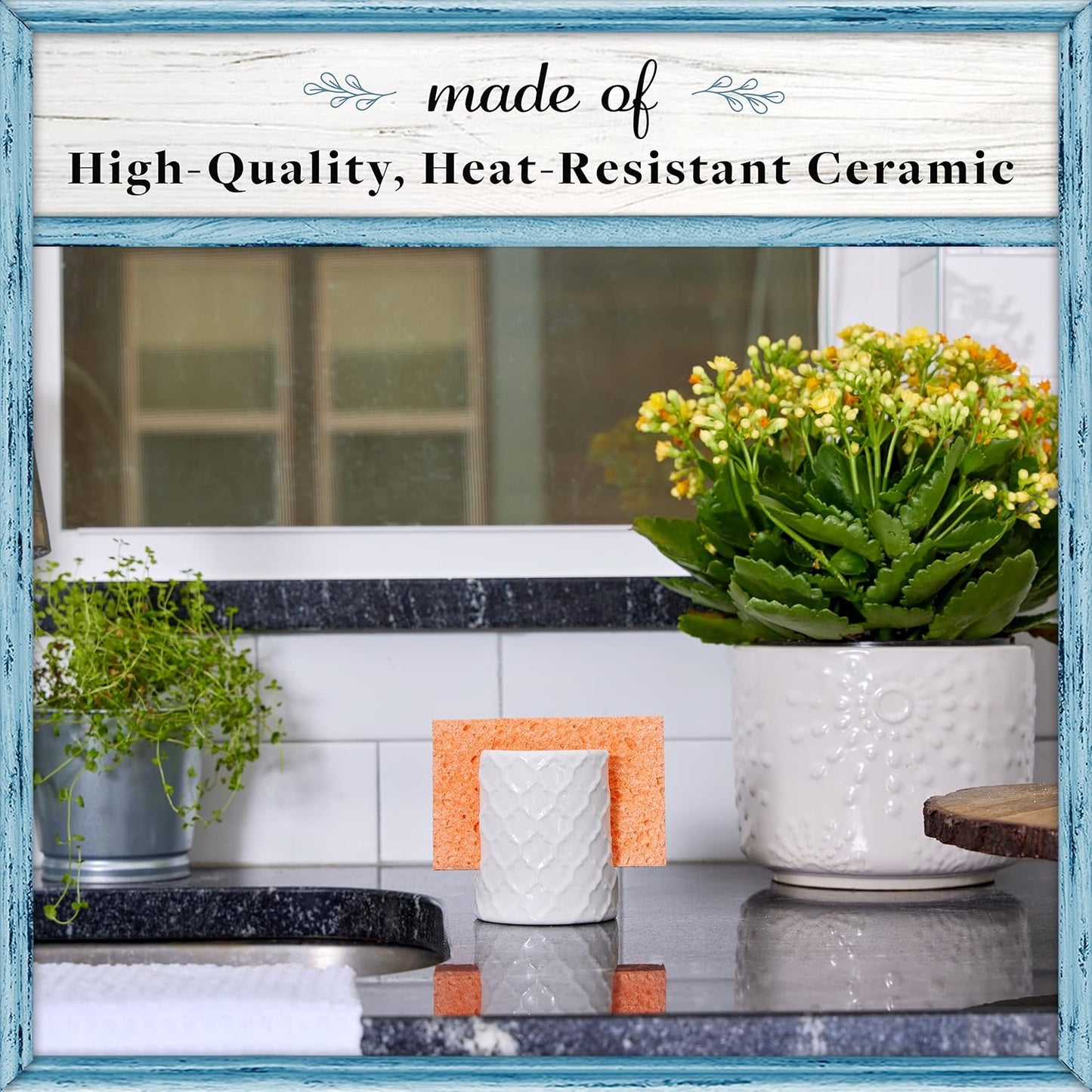 Home Acre Designs Sponge Holder for Kitchen Sink - Rustic Farmhouse Home Kitchen Decor - White Ceramic