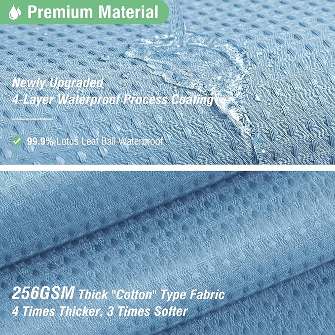 Dynamene Extra Long Shower Curtain - 84 Inch Long Blue Waffle Weave Heavy Duty Fabric Bathroom Shower Curtain, Weighted Hotel Thick Bath Curtain Set with 12 Plastic Hooks,72x84, Moonlight Blue
