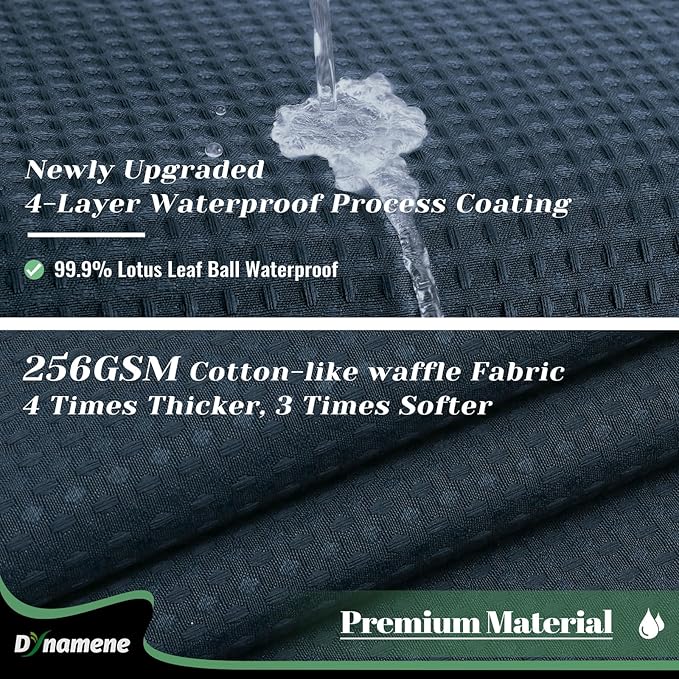 Dynamene Fabric Shower Curtain with Snap in Liner, Navy Blue Waffle Hotel Shower Curtains for Bathroom, Washable Waterproof Cloth Shower Curtain Liner Set with Plastic Hooks, Mesh Top Window, 72x72