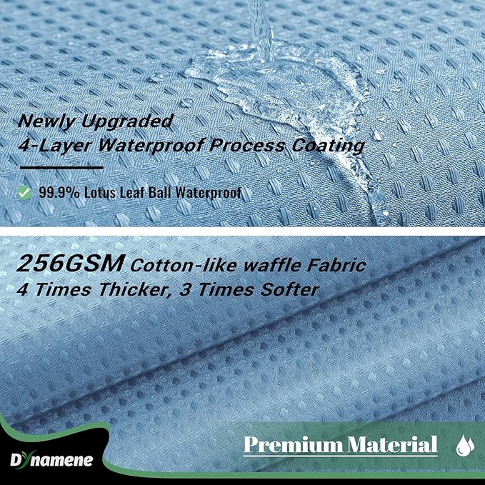 Dynamene Fabric Shower Curtain with Snap in Liner, Waffle Hotel Shower Curtains for Bathroom, Washable Waterproof Cloth Shower Curtain Liner Set with Hook, Mesh Top Window, 72x72, Moonlight Blue