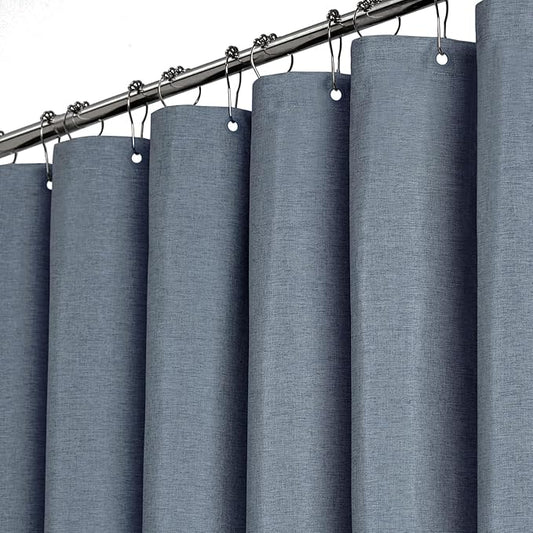 BTTN 78 Inch Long Shower Curtain - Linen Textured Thick Weighted Fabric Shower Curtain Set with 12 Plastic Hooks, Neutral Waterproof Polyester Bath Curtains for Bathroom and Bathtubs, 72x78, Blue Gray
