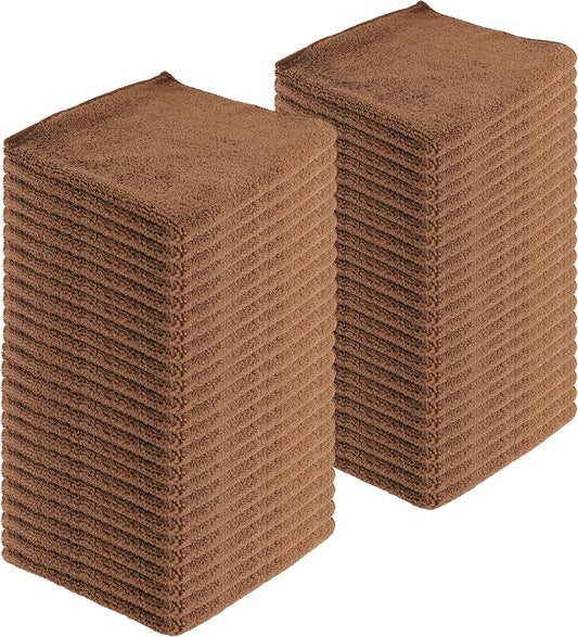 Microfiber Cleaning Cloths, 240 Pack, 16"x16", All-Purpose, Softer, Highly Absorbent, Lint-Free, Reusable, Washable Pro Towels, Brown, for House, Kitchen, Bathroom, Car, Office