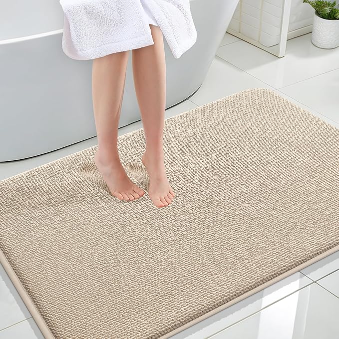 OLANLY Thick Memory Foam Bath Mat Rug 44x32, Extra Soft Absorbent Bathroom Rug, Quick Dry Bath Mats, Non-Slip, Machine Washable Carpet for Bathroom, Tub and Shower, Home Decor Accessories, Beige