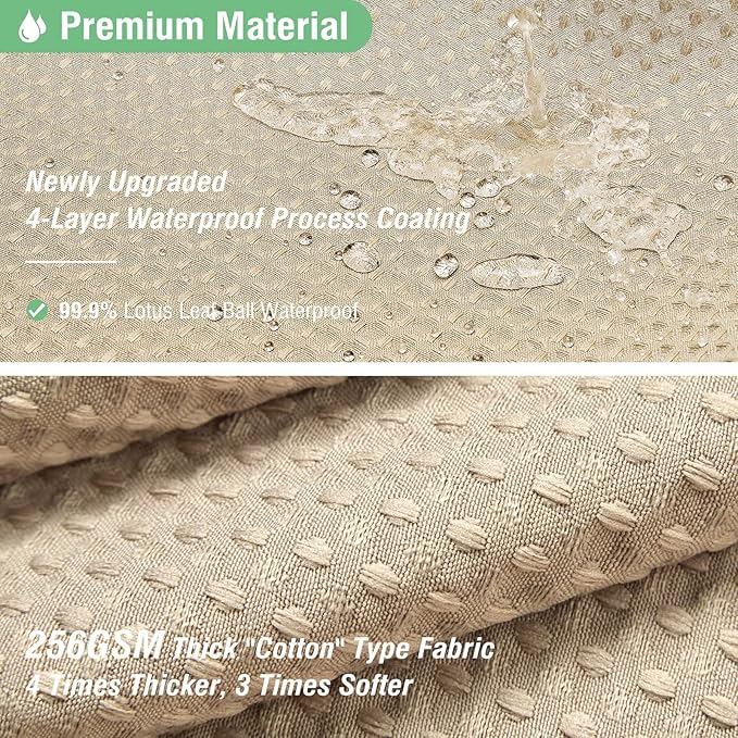 Dynamene Stall Fabric Shower Curtain - 54 inch Wide Waffle Weave Weighted Thick Cloth Shower Curtains for Bathroom, Heavy Duty Hotel Spa Luxury Bath Curtain Set with 10 Hooks, 54x72, Beige/Khaki
