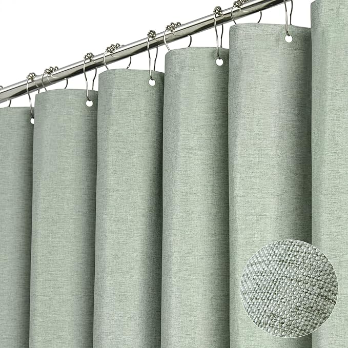BTTN Sage Green Shower Curtain, Linen Textured Heavy Duty Thick Fabric Shower Curtain Set with 12 Plastic Hooks, Machine Washable, Hotel Spa Luxury Decorative Curtains for Bathroom Showers, 72x72
