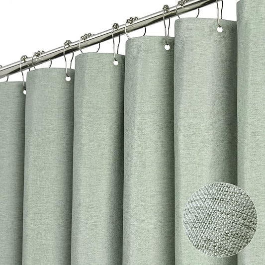 BTTN Sage Green Shower Curtain, Linen Textured Heavy Duty Thick Fabric Shower Curtain Set with 12 Plastic Hooks, Machine Washable, Hotel Spa Luxury Decorative Curtains for Bathroom Showers, 72x72