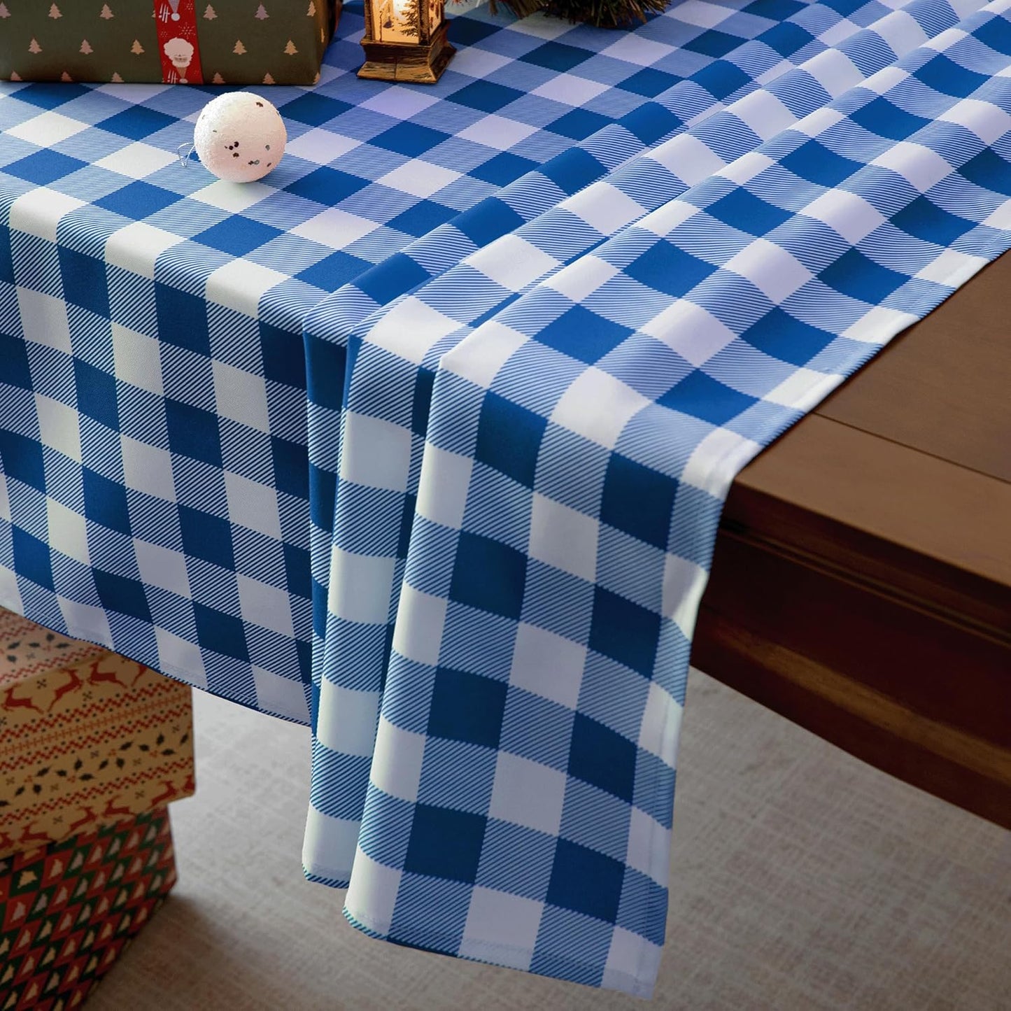 Classic Gingham Tablecloth Fabric - Oblong 58x120 Water Resistant Chequered Pattern Table Cloth for Indoor/Outdoor Use - Tabletop Cover for Birthday, Picnics, Gardens, and Parties