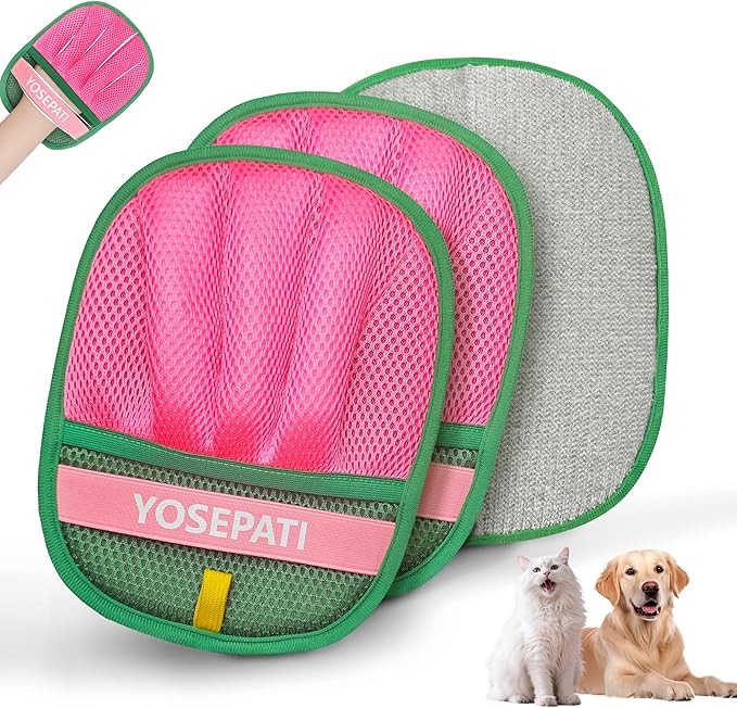Thickened Ectrostatic Pet Hair Removal Glove for Cat & Dog, Upgraded Five-Finger Reusable Magic Brush Pet Hair Remover Tool for Couch, Clothing, Carpet & Car Seat (2Pcs-Green & Pink)