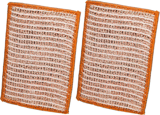 Redecker 2-Ply Woven Copper Scrubbing Cloth & Microfiber Cleaning Wipe – Dual-Surface, Non-Scratch, Reusable & Machine Washable Real Copper Pads for Kitchen & Home – Set of 2