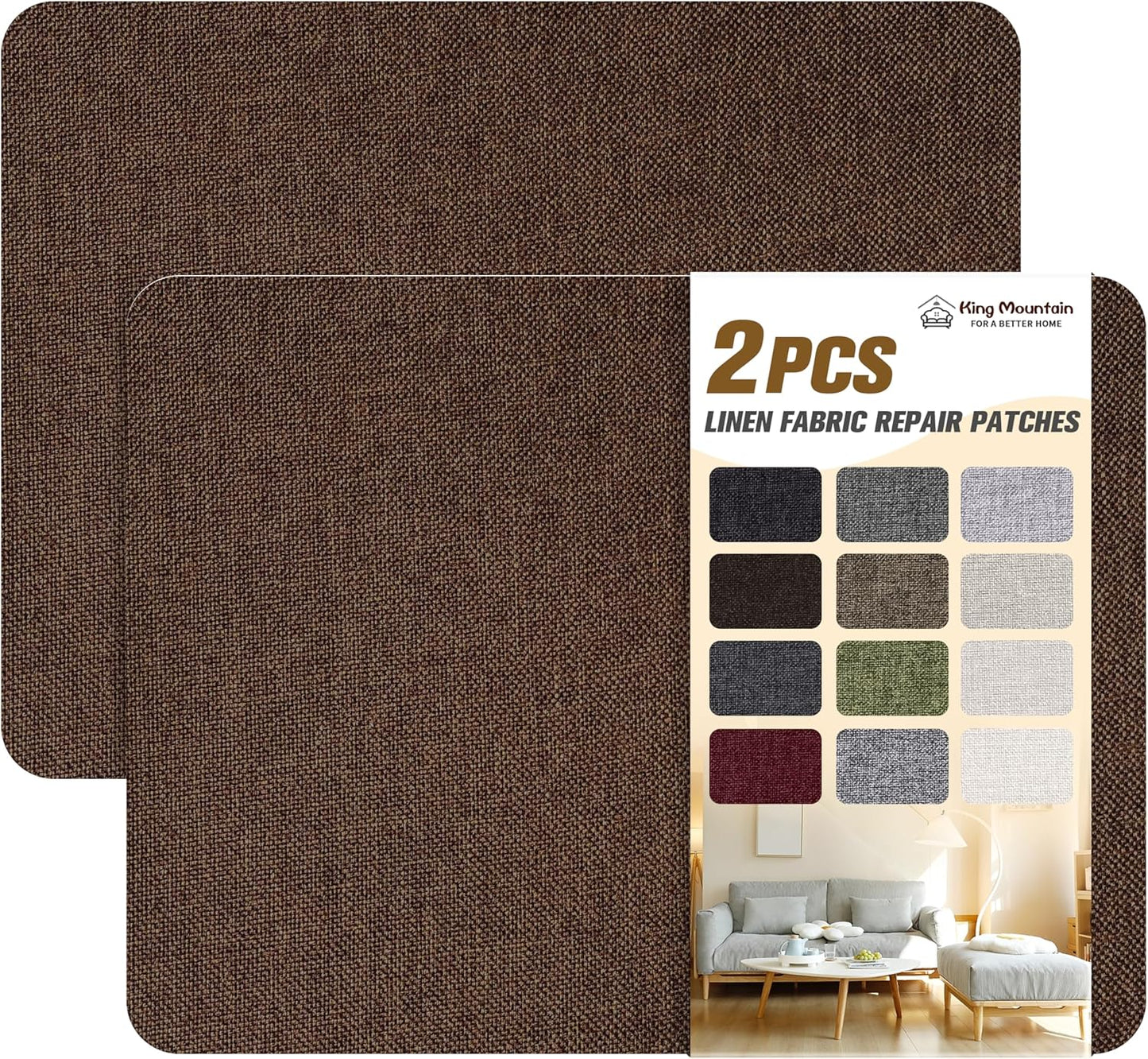 KING MOUNTAIN Coarse Linen Repair Patches, Self-Adhesive Linen Fabric Patches, 8X11 inch 2 PCS, Multi Color, Can be Used for Linen Sofa Repair and Linen Clothes Repair(8" x 11"-2PCS,Coffee Brown)
