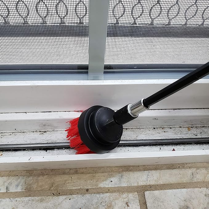 Cleaner Drill Brush Attachment Set - Power Scrubber Brush Cleaning Kit & 5 Inch Extension, 3 Brushes Use On Grout, Cars, Bathroom Surfaces, Tile, Shower & Tubs