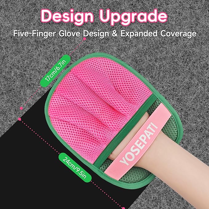 Thickened Ectrostatic Pet Hair Removal Glove for Cat & Dog, Upgraded Five-Finger Reusable Magic Brush Pet Hair Remover Tool for Couch, Clothing, Carpet & Car Seat (2Pcs-Green & Pink)