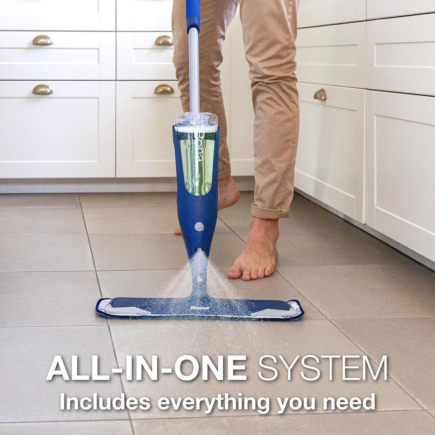 Bona Premium Multi-Surface Floor Spray Mop - Includes Multi-Surface Floor Cleaning Solution 34 fl oz and Machine Washable Microfiber Cleaning Pad - for Stone, Tile, Laminate, and Vinyl Floors